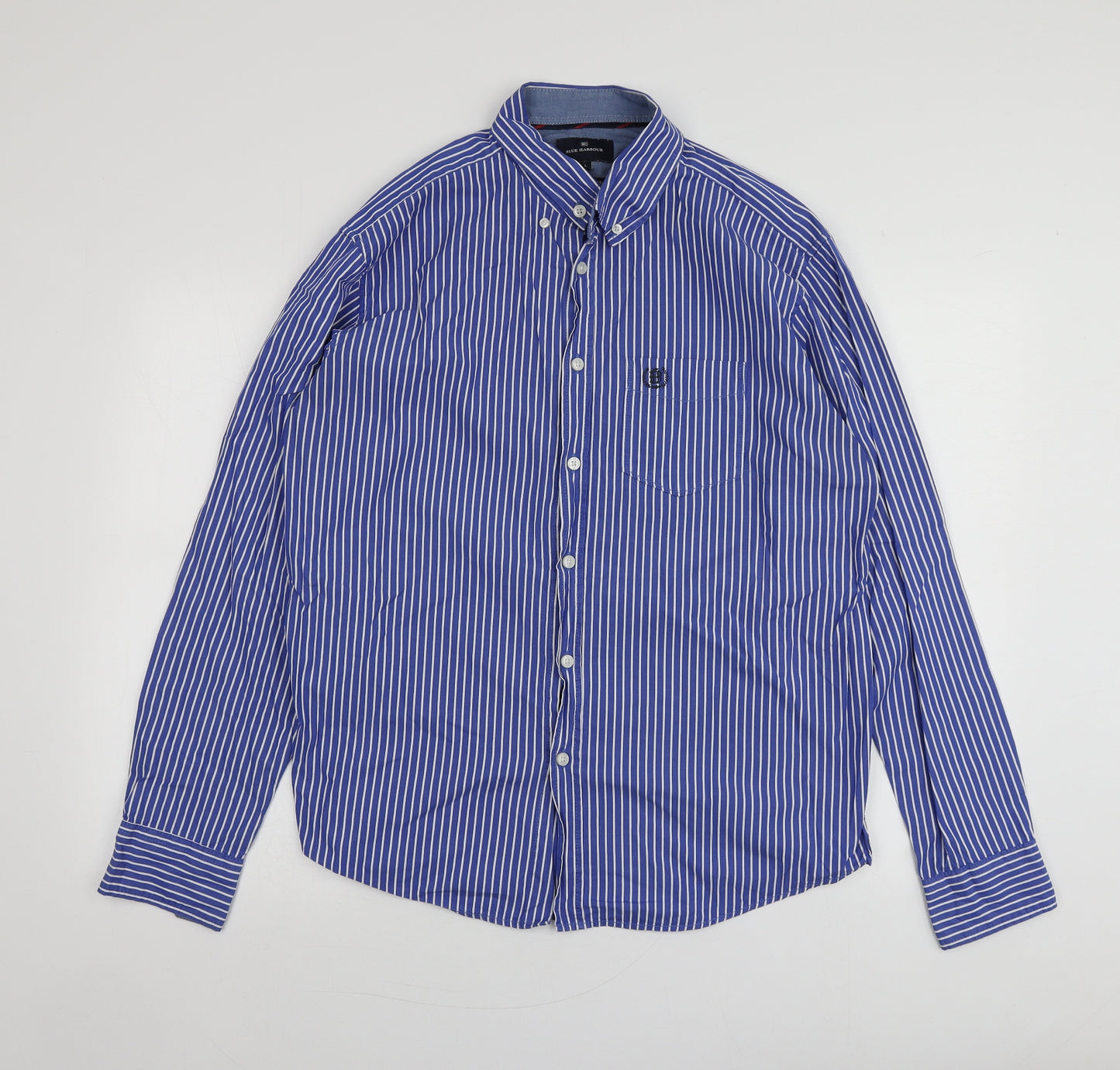 Blue Harbour Mens Blue Striped Cotton  Button-Up Size L Collared