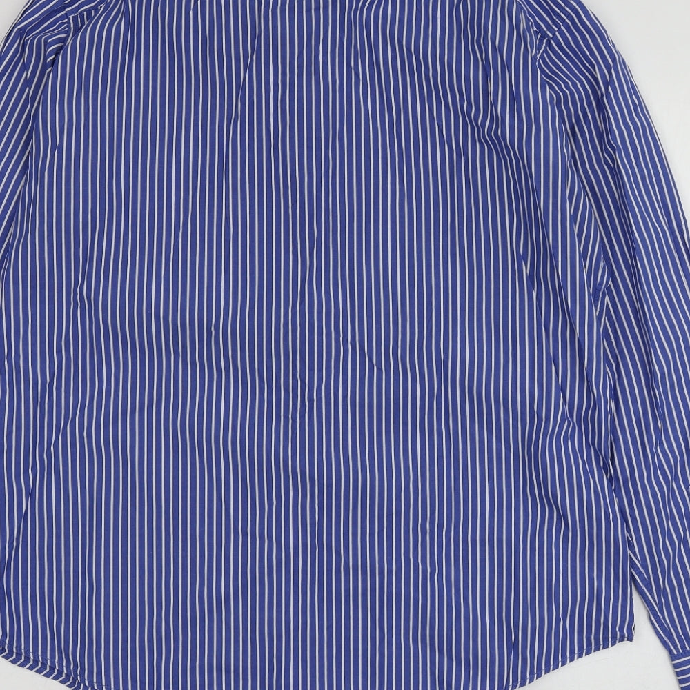 Blue Harbour Mens Blue Striped Cotton  Button-Up Size L Collared