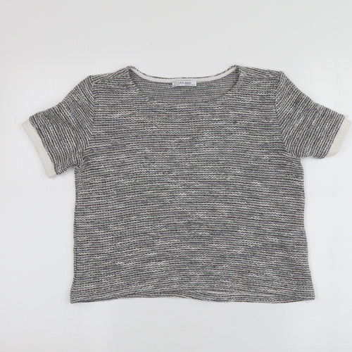 Zara Womens Grey  Cotton Basic T-Shirt Size M Round Neck