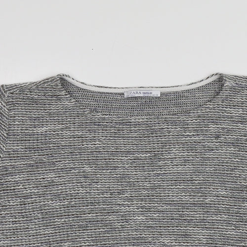 Zara Womens Grey  Cotton Basic T-Shirt Size M Round Neck