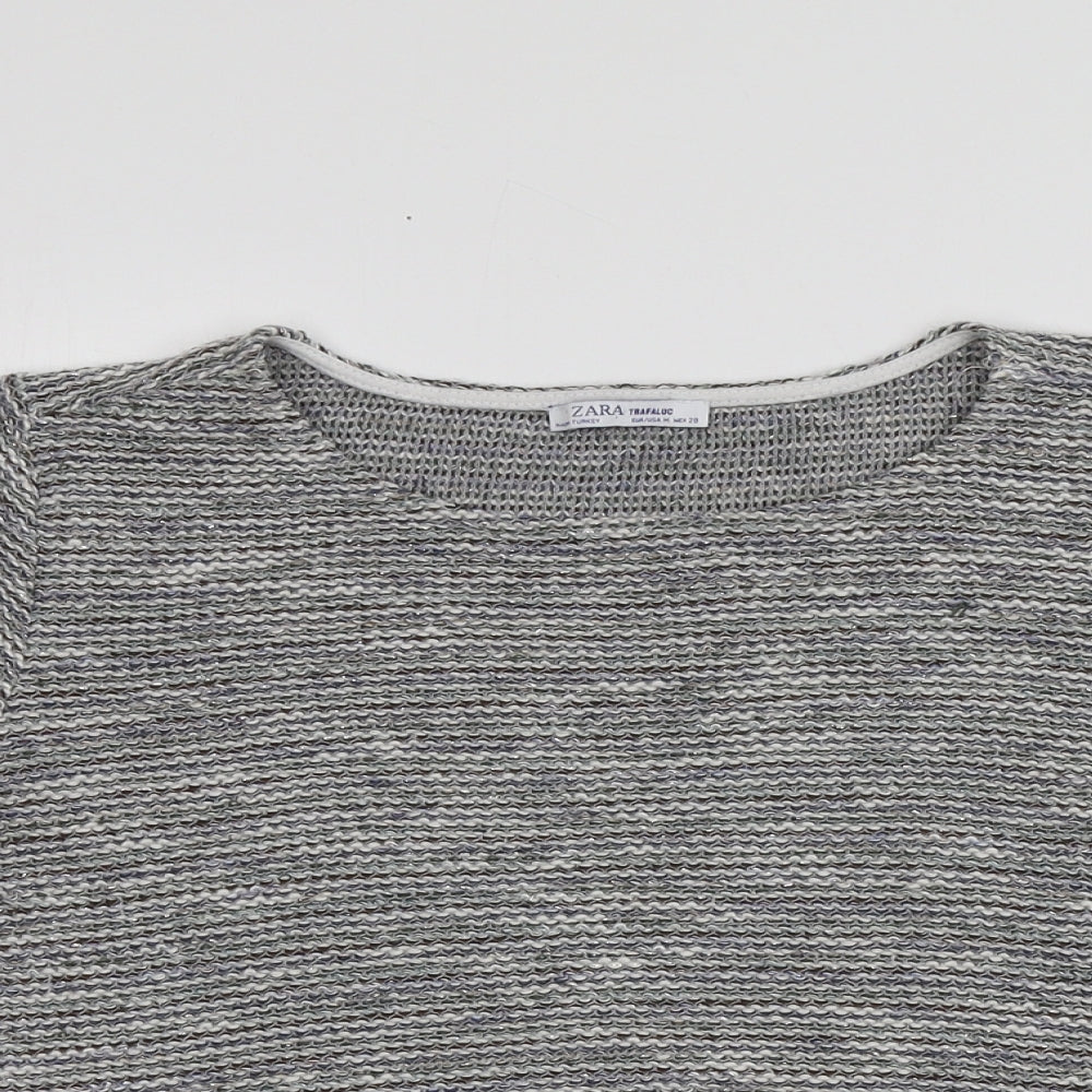 Zara Womens Grey  Cotton Basic T-Shirt Size M Round Neck