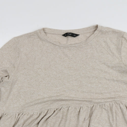 F&F Womens Beige Round Neck  Viscose Pullover Jumper Size 14