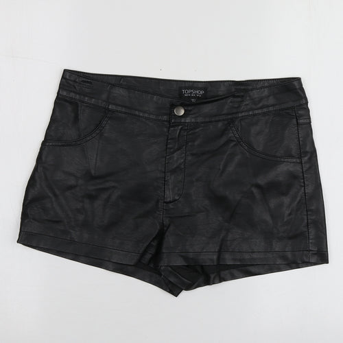 Topshop Womens Black  100% Polyester Cut-Off Shorts Size 12  Regular