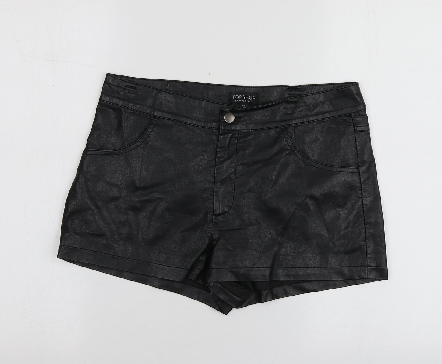 Topshop Womens Black  100% Polyester Cut-Off Shorts Size 12  Regular