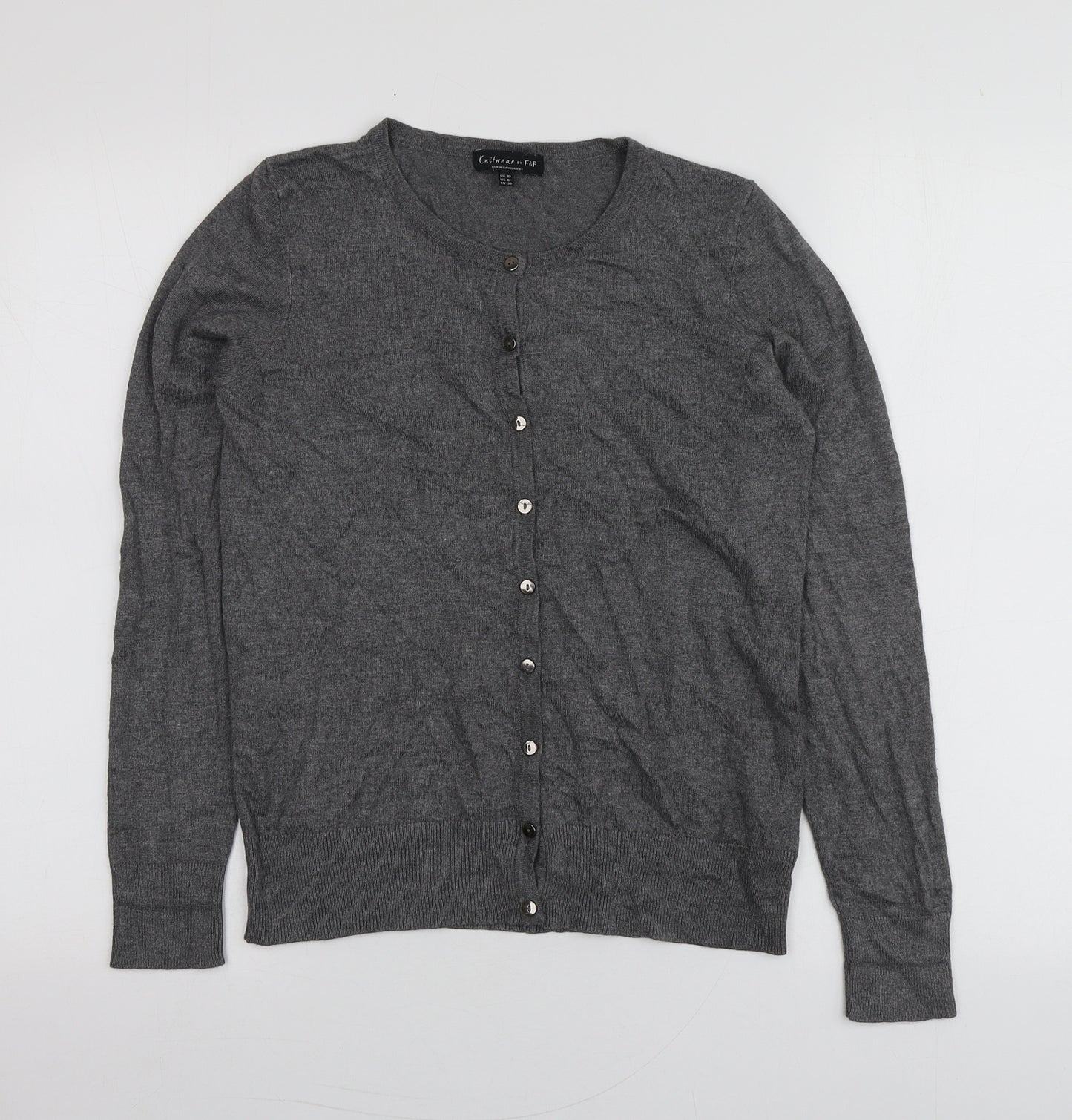 F&F Womens Grey Round Neck  Viscose Cardigan Jumper Size 10