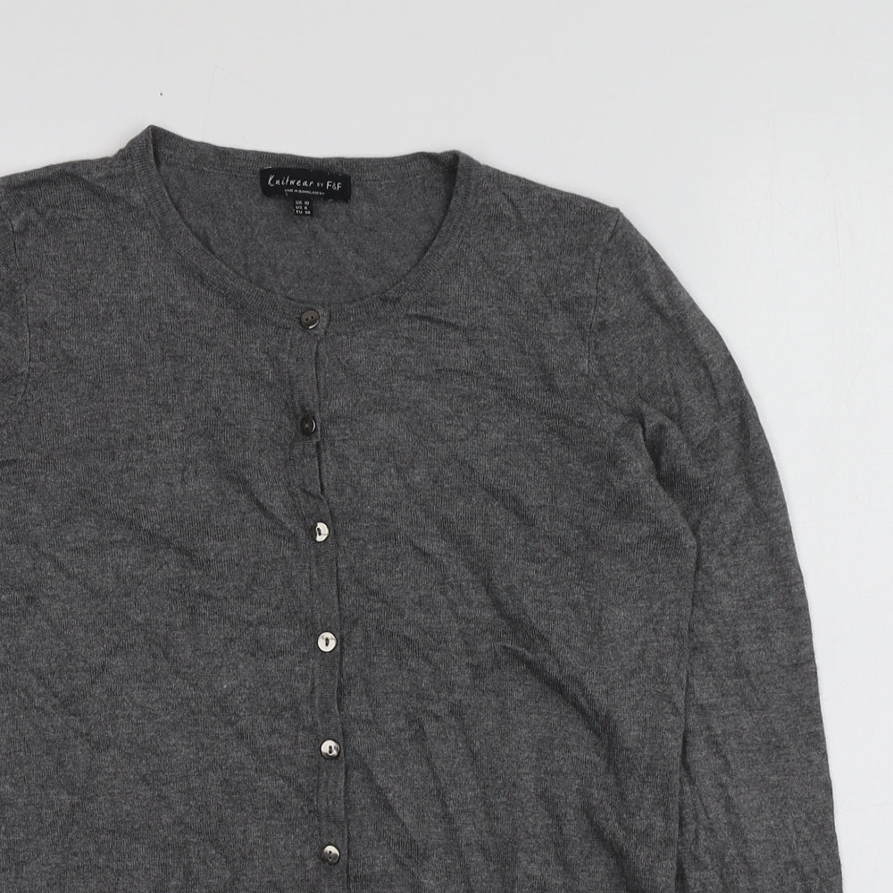 F&F Womens Grey Round Neck  Viscose Cardigan Jumper Size 10