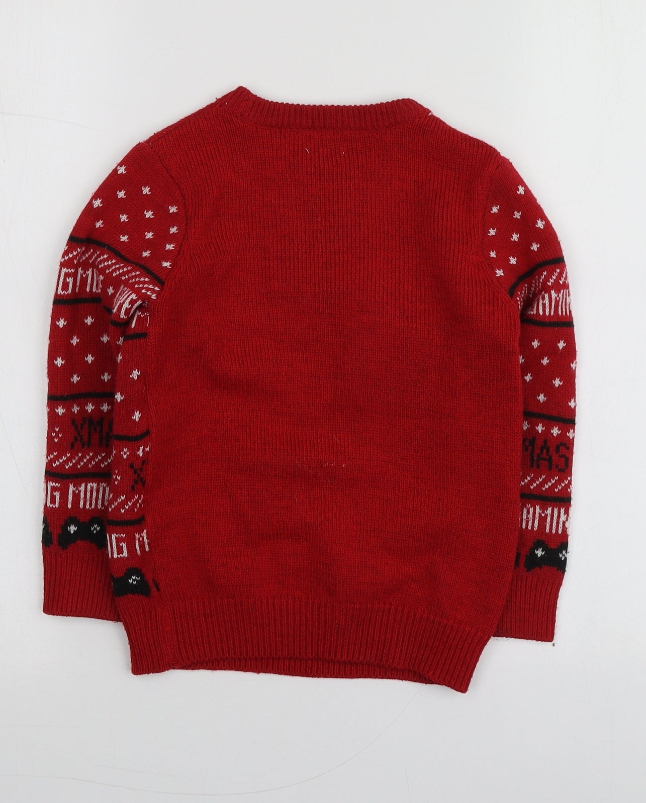 F&F Boys Red Round Neck Geometric Polyester Pullover Jumper Size 5-6 Years