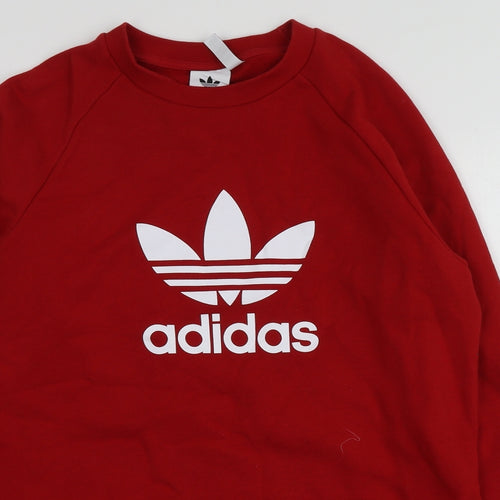 adidas Mens Red Geometric Cotton Pullover Hoodie Size M