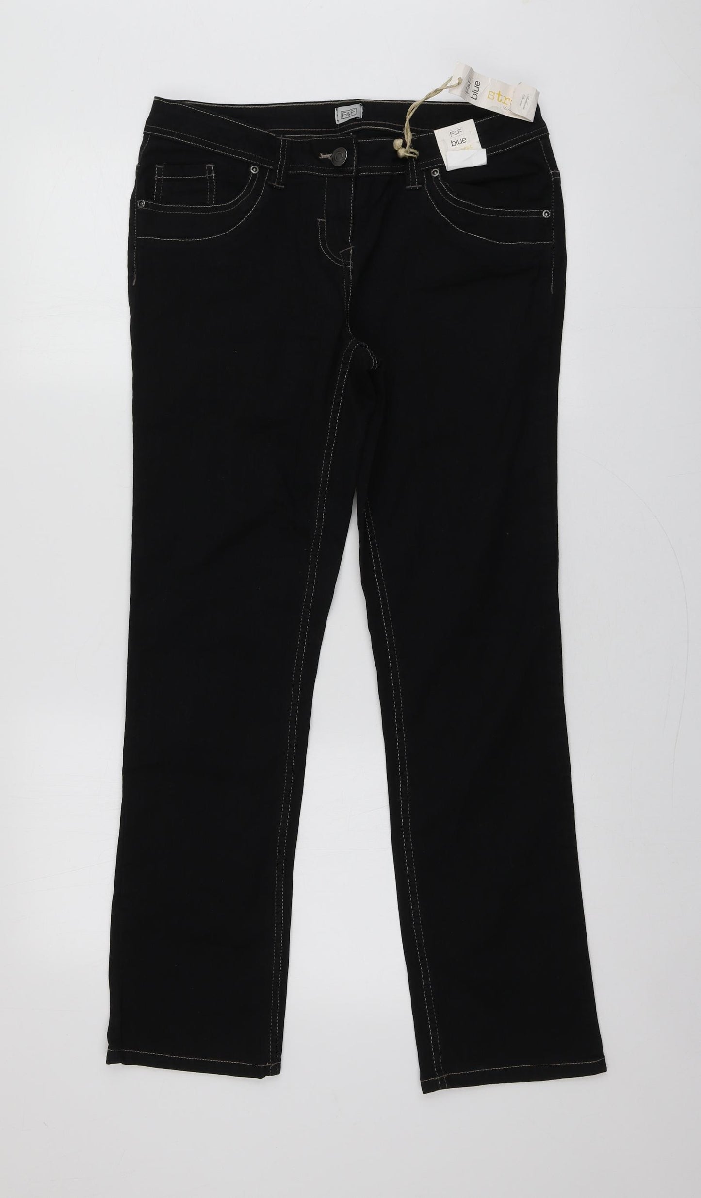 F& Womens Black  Cotton Straight Jeans Size 14 L29 in Regular