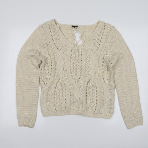 Izabel Womens Beige Round Neck  Acrylic Pullover Jumper Size 10