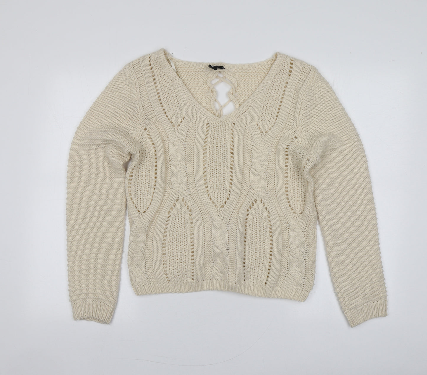 Izabel Womens Beige Round Neck  Acrylic Pullover Jumper Size 10