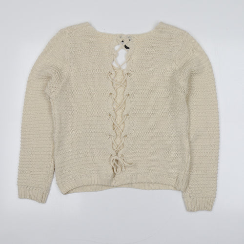 Izabel Womens Beige Round Neck  Acrylic Pullover Jumper Size 10