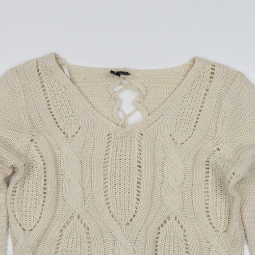 Izabel Womens Beige Round Neck  Acrylic Pullover Jumper Size 10