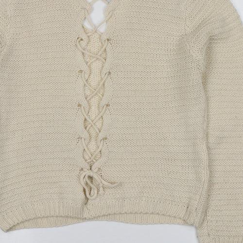 Izabel Womens Beige Round Neck  Acrylic Pullover Jumper Size 10