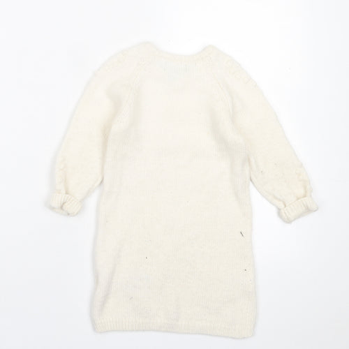 Primark Girls White  Acrylic Jumper Dress  Size 24 Months  Crew Neck Pullover