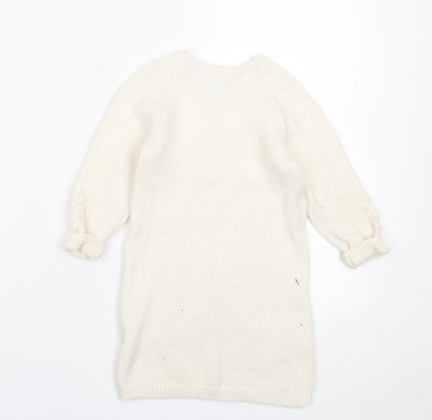Primark Girls White  Acrylic Jumper Dress  Size 24 Months  Crew Neck Pullover