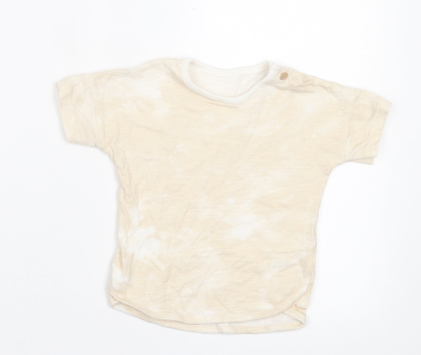 George Boys Beige  Cotton Basic T-Shirt Size 9-12 Months Crew Neck Button