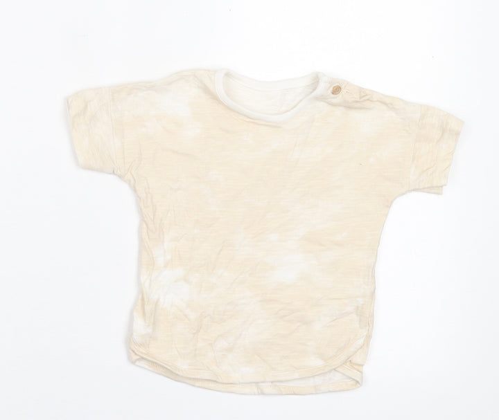 George Boys Beige  Cotton Basic T-Shirt Size 9-12 Months Crew Neck Button