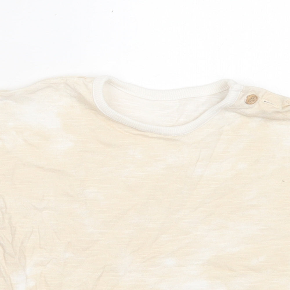 George Boys Beige  Cotton Basic T-Shirt Size 9-12 Months Crew Neck Button