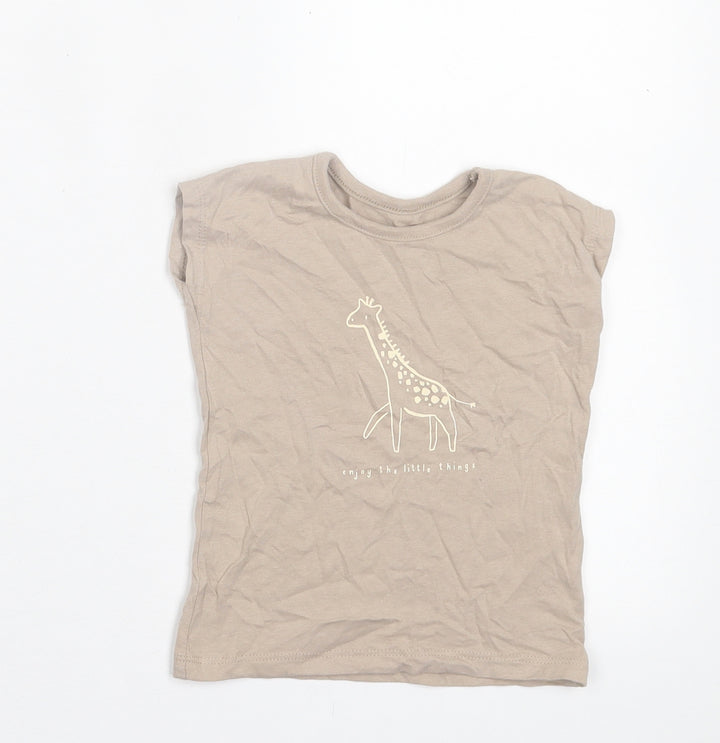 George Boys Beige  Cotton Basic T-Shirt Size 9-12 Months Crew Neck Pullover