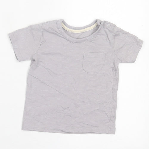 George Boys Grey  Cotton Basic T-Shirt Size 6-9 Months Crew Neck Button