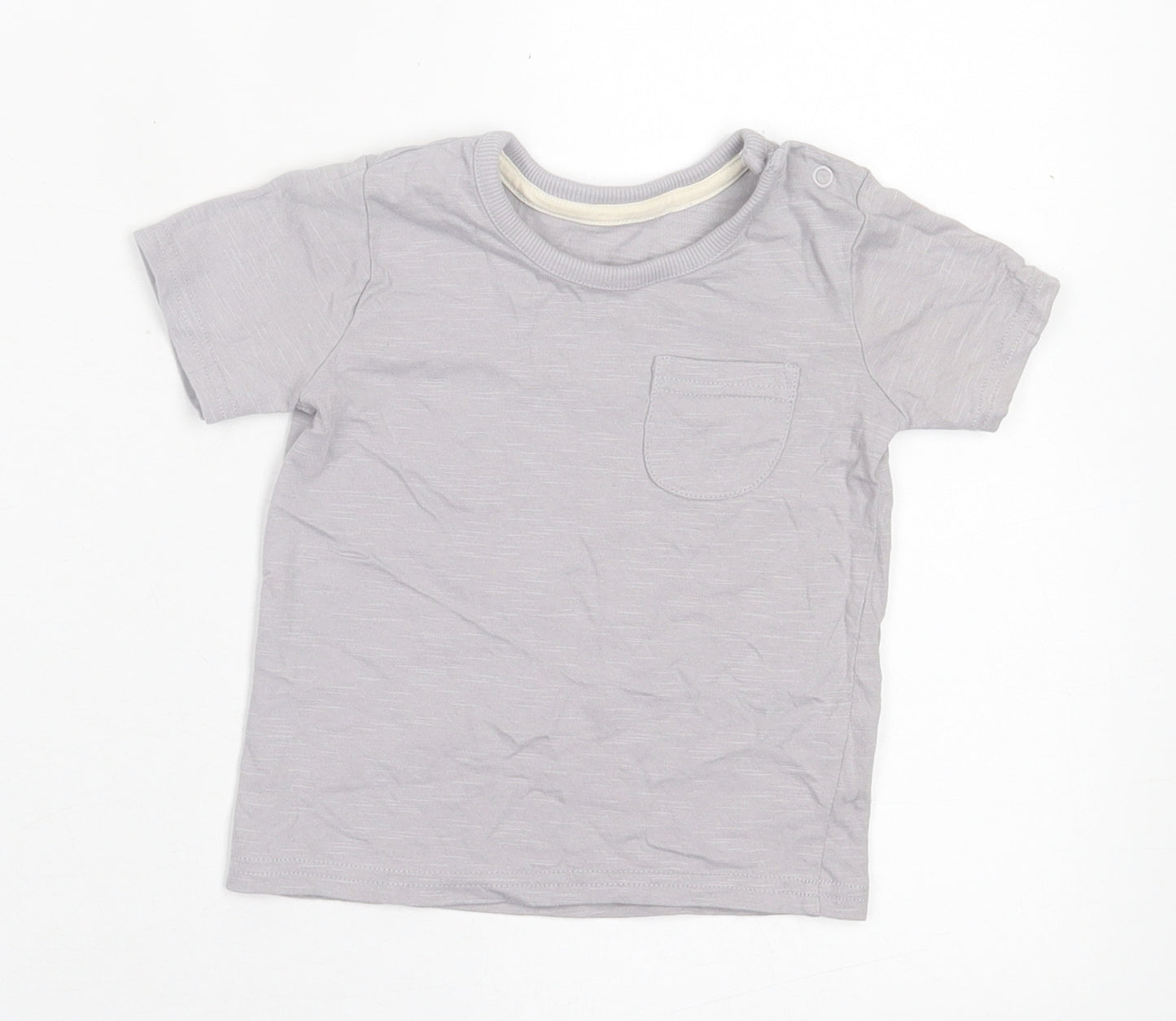 George Boys Grey  Cotton Basic T-Shirt Size 6-9 Months Crew Neck Button