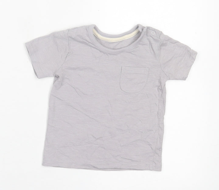George Boys Grey  Cotton Basic T-Shirt Size 6-9 Months Crew Neck Button