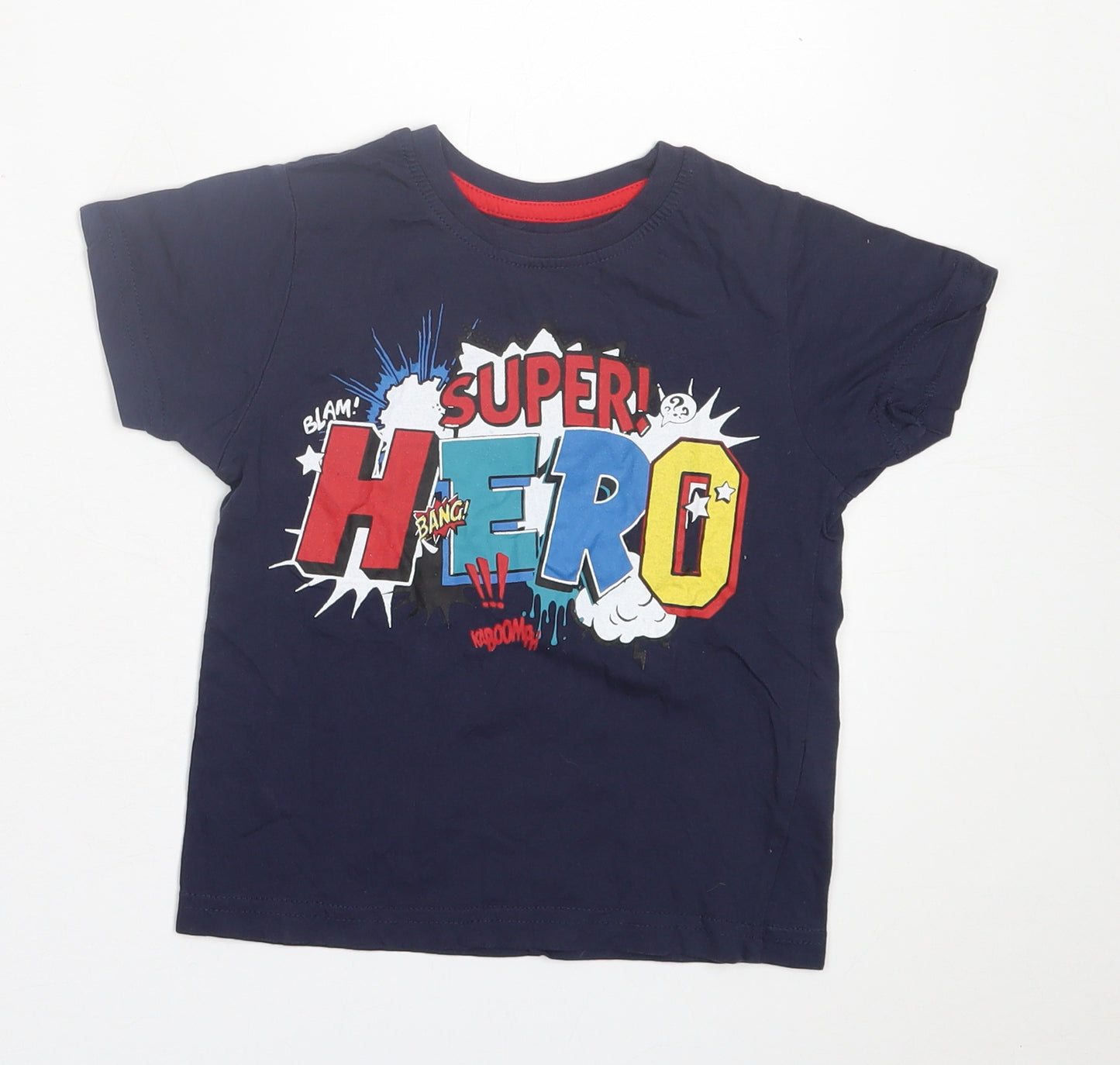 Primark Boys Blue  Cotton Basic T-Shirt Size 3-4 Years Crew Neck Pullover