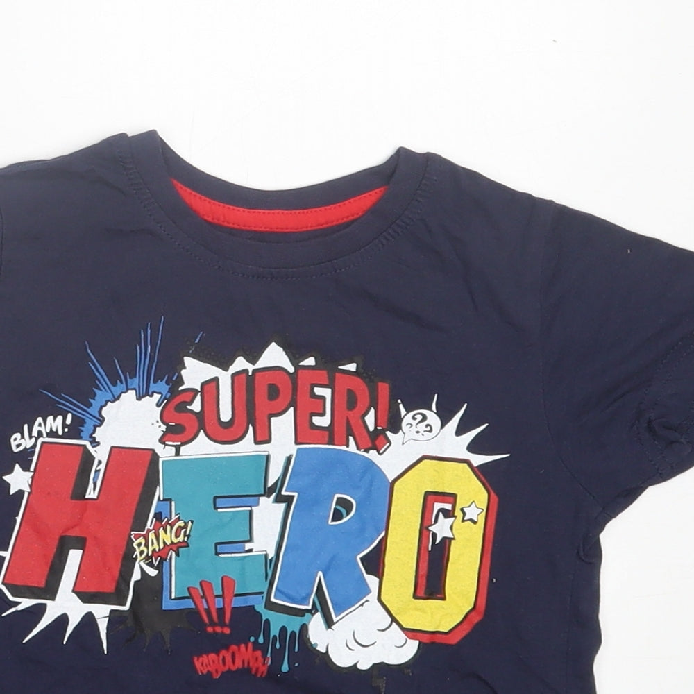 Primark Boys Blue  Cotton Basic T-Shirt Size 3-4 Years Crew Neck Pullover