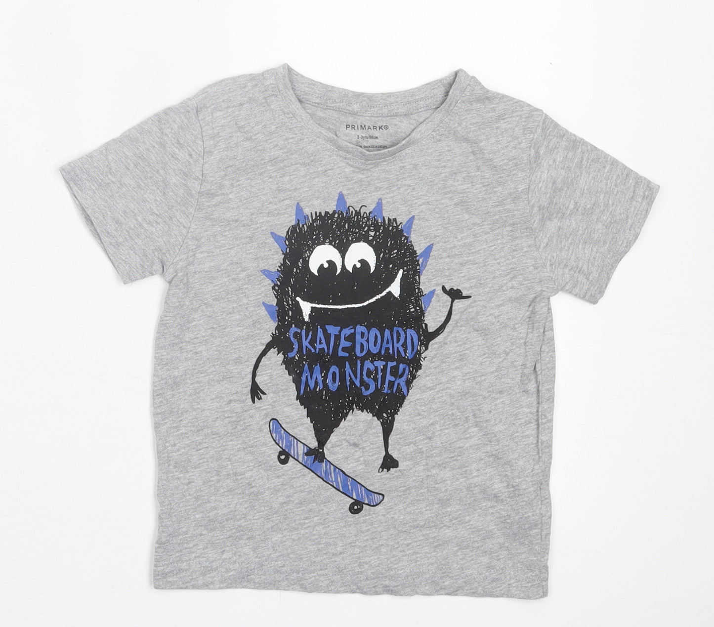 Primark Boys Grey  Cotton Basic T-Shirt Size 2-3 Years Crew Neck Pullover