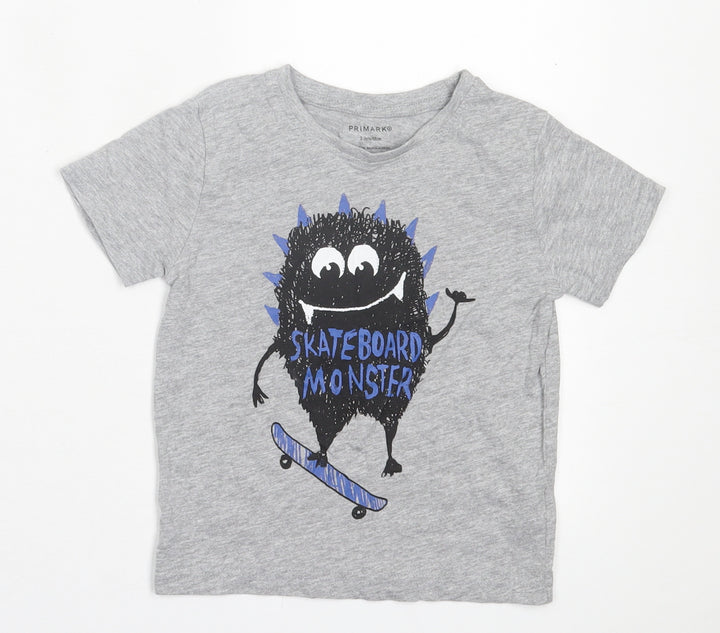 Primark Boys Grey  Cotton Basic T-Shirt Size 2-3 Years Crew Neck Pullover