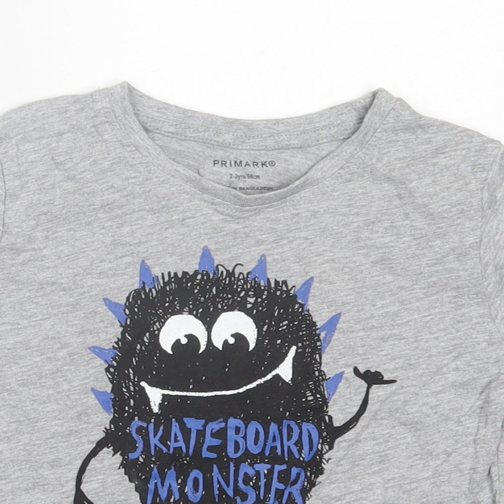 Primark Boys Grey  Cotton Basic T-Shirt Size 2-3 Years Crew Neck Pullover