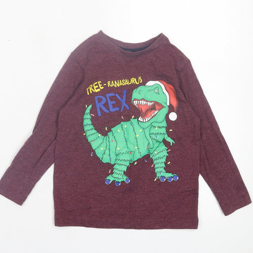 Dunnes Stores Boys Purple  Cotton Basic Casual Size 3 Years Crew Neck Pullover - Dinosaur Christmas