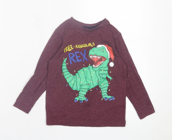 Dunnes Stores Boys Purple Cotton Basic Casual Size 3 Years Crew Neck Pullover - Dinosaur Christmas