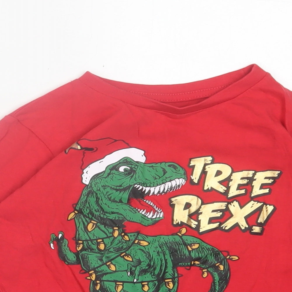 Dunnes Stores Boys Red  Cotton Basic Casual Size 5 Years Crew Neck Pullover - Tree Rex Christmas