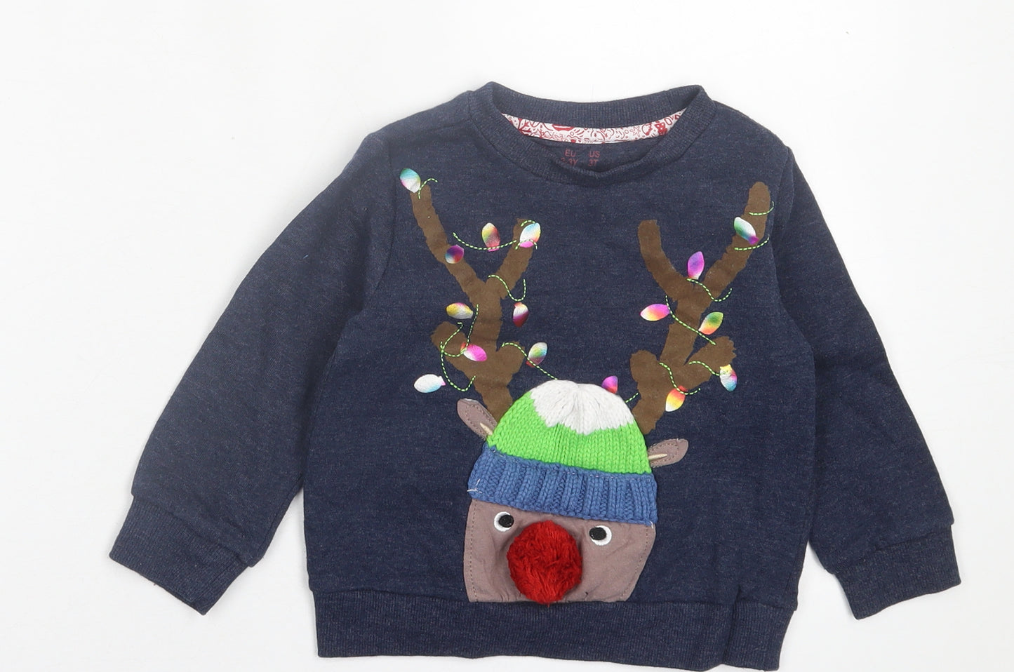 F&F Girls Blue  Cotton Pullover Sweatshirt Size 2-3 Years  Pullover - Christmas