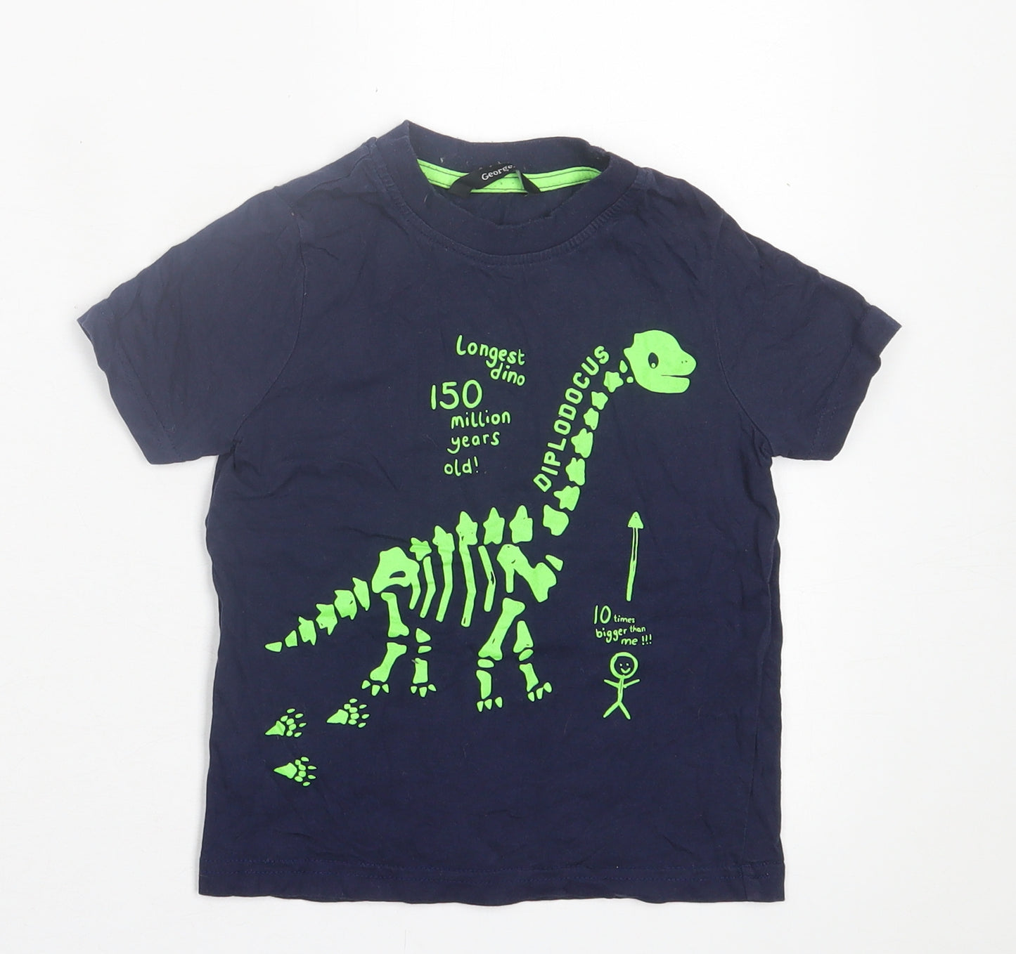 George Boys Blue  Cotton Basic T-Shirt Size 2-3 Years Crew Neck Pullover