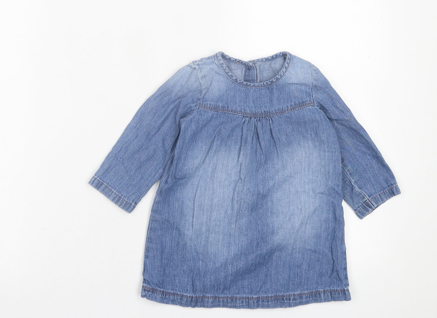 Matalan Girls Blue  Cotton A-Line  Size 12-18 Months  Crew Neck Button