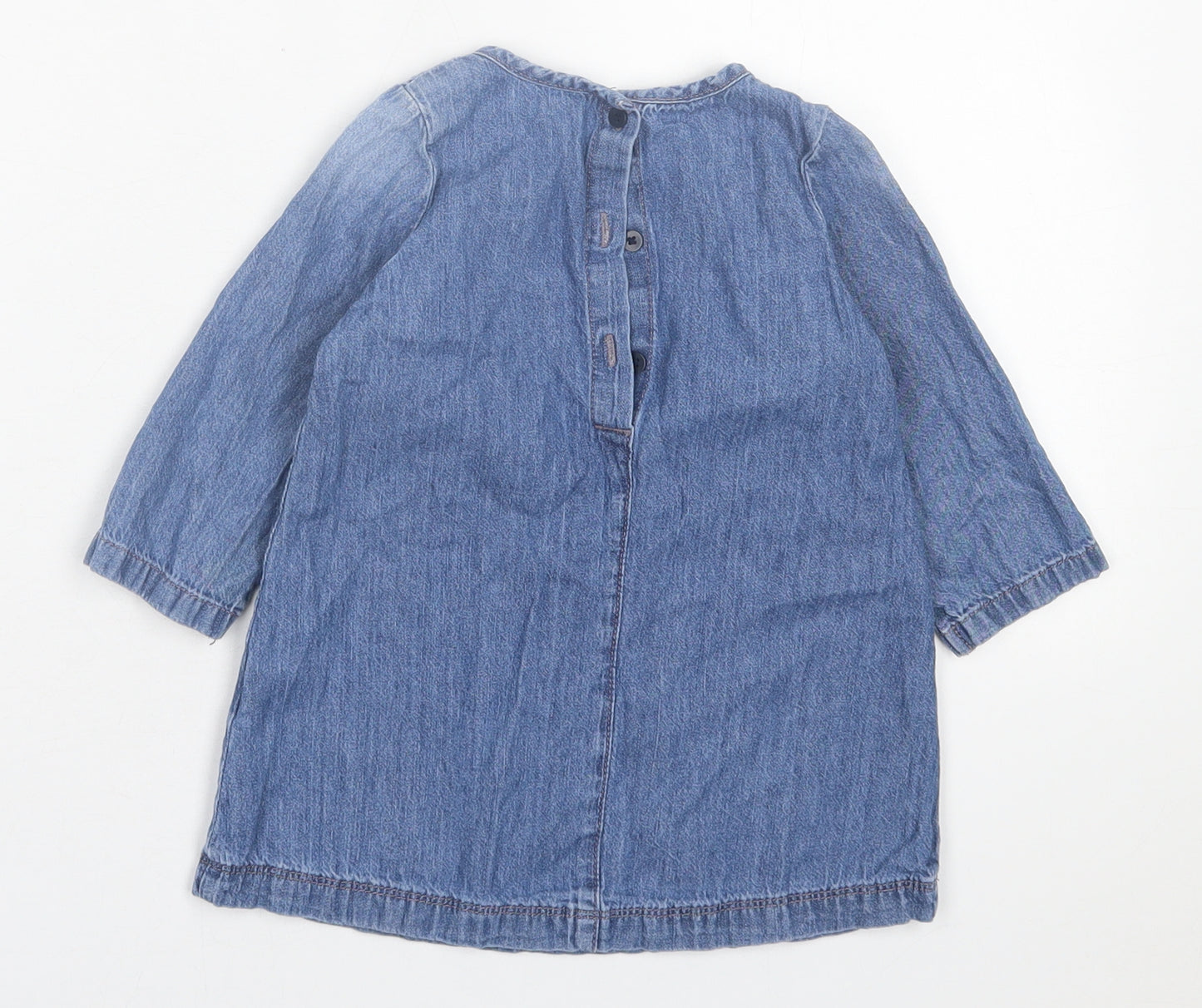 Matalan Girls Blue  Cotton A-Line  Size 12-18 Months  Crew Neck Button