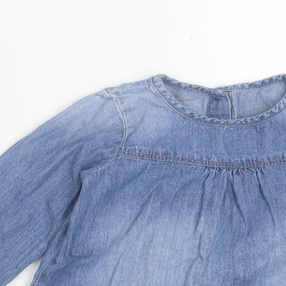 Matalan Girls Blue  Cotton A-Line  Size 12-18 Months  Crew Neck Button
