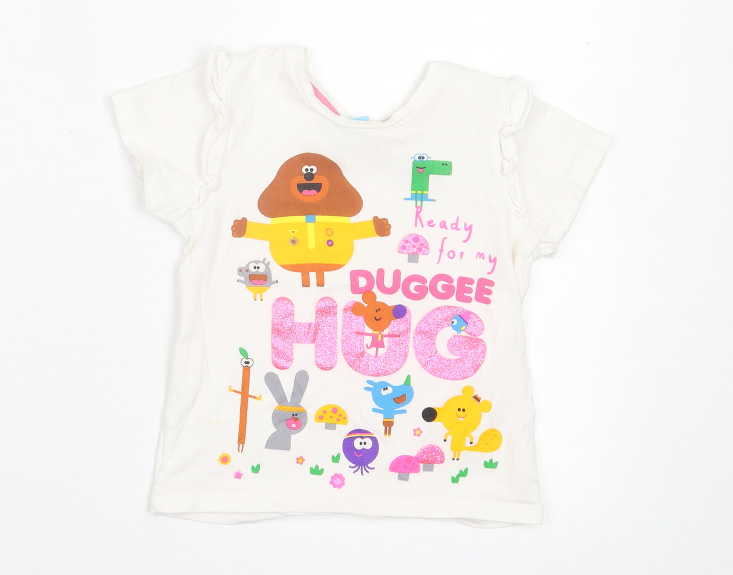 Matalan Girls White Geometric Cotton Basic T-Shirt Size 18-24 Months Crew Neck Pullover
