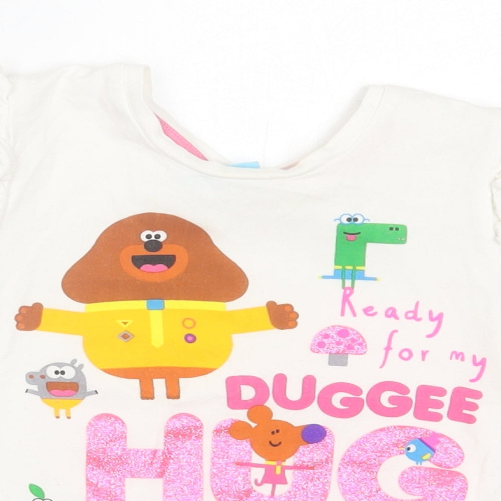 Matalan Girls White Geometric Cotton Basic T-Shirt Size 18-24 Months Crew Neck Pullover