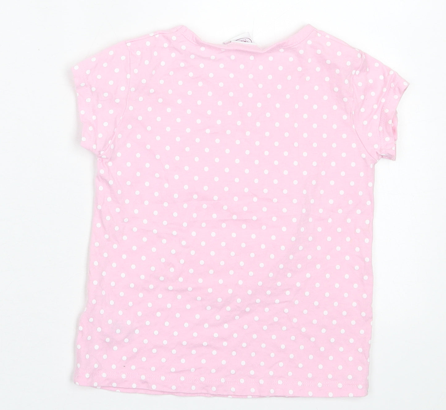 Disney Girls Pink Polka Dot Cotton Basic T-Shirt Size 4-5 Years Crew Neck Pullover - Cinderella
