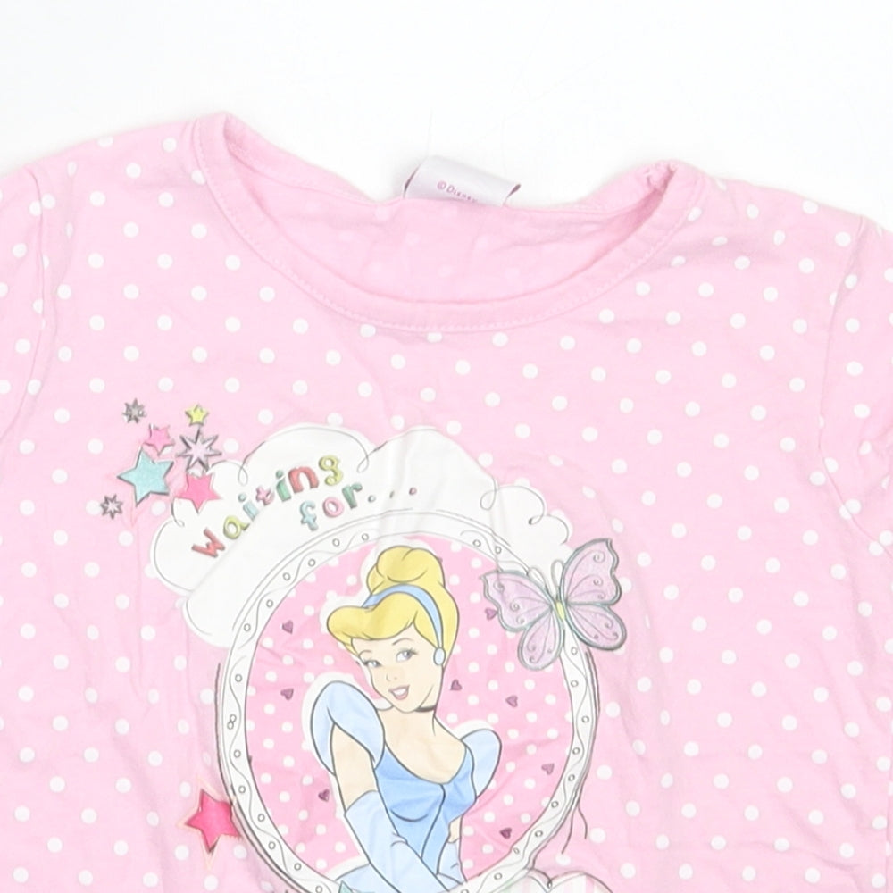 Disney Girls Pink Polka Dot Cotton Basic T-Shirt Size 4-5 Years Crew Neck Pullover - Cinderella