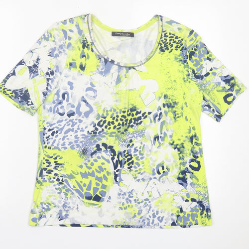 Betty Barclay Womens Green Geometric Viscose Basic T-Shirt Size 16 Scoop Neck