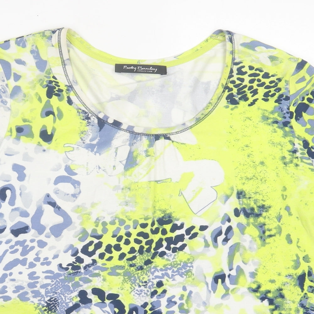 Betty Barclay Womens Green Geometric Viscose Basic T-Shirt Size 16 Scoop Neck