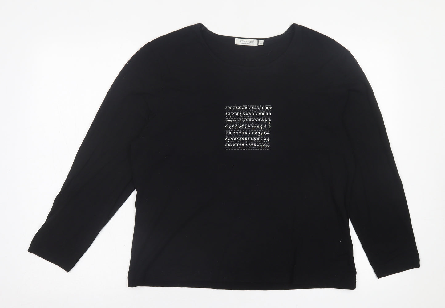 Signature  Womens Black  Viscose Basic T-Shirt Size XL Crew Neck
