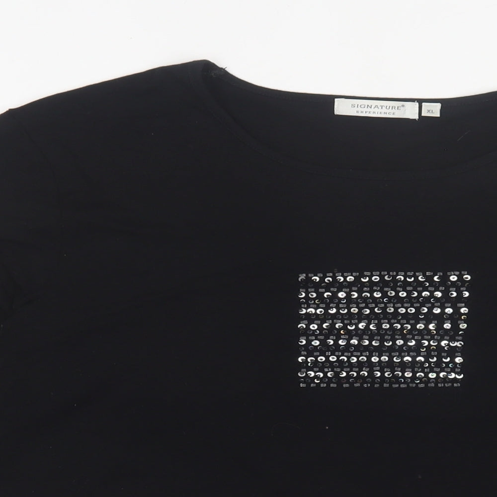 Signature  Womens Black  Viscose Basic T-Shirt Size XL Crew Neck