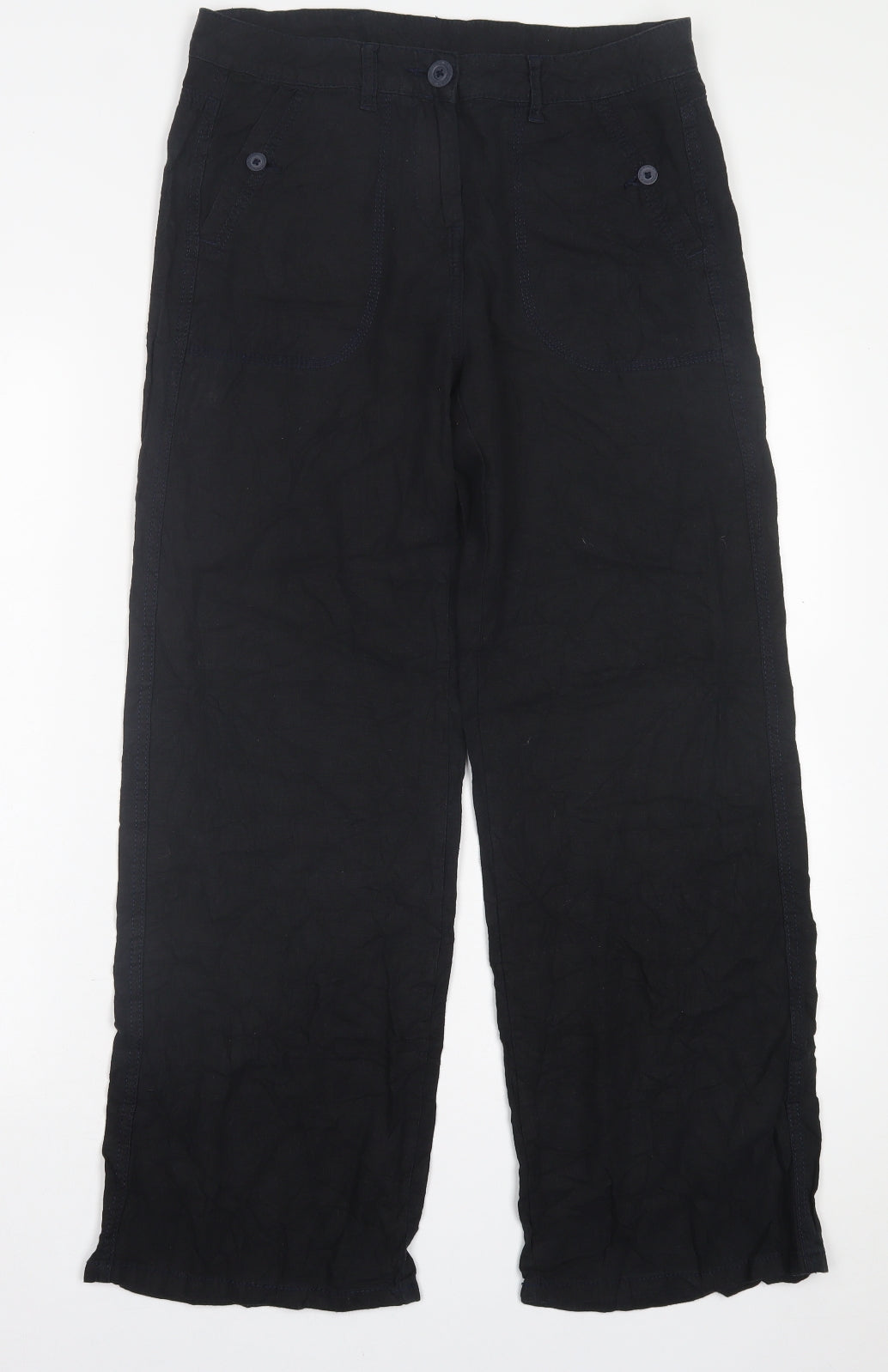 Marks and Spencer Womens Black  Linen Trousers  Size 10 L30 in Regular Button
