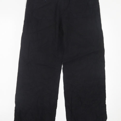 Marks and Spencer Womens Black  Linen Trousers  Size 10 L30 in Regular Button